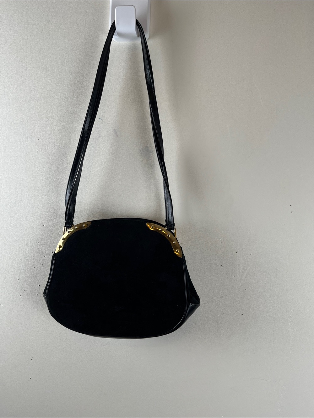 Vintage Meyers USA Black Shoulder Bag with Gold Accents